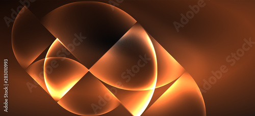 Neon glowing techno lines, hi-tech futuristic abstract background. Template with abstract shapes in dark space