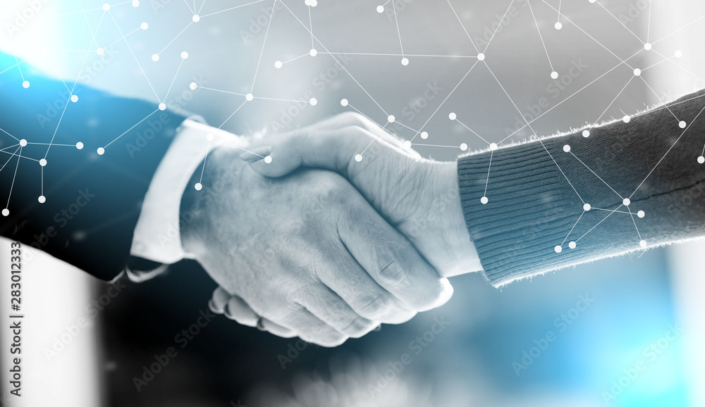 Business agreement with handshake; multiple exposure Stock Photo ...