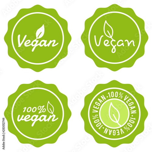 Set of Food Badges. Vegan Best Quality. Vector Hand Drawn Signs.