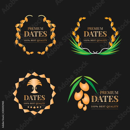 Gold Premium dates friut logo sign on black background collection vector design