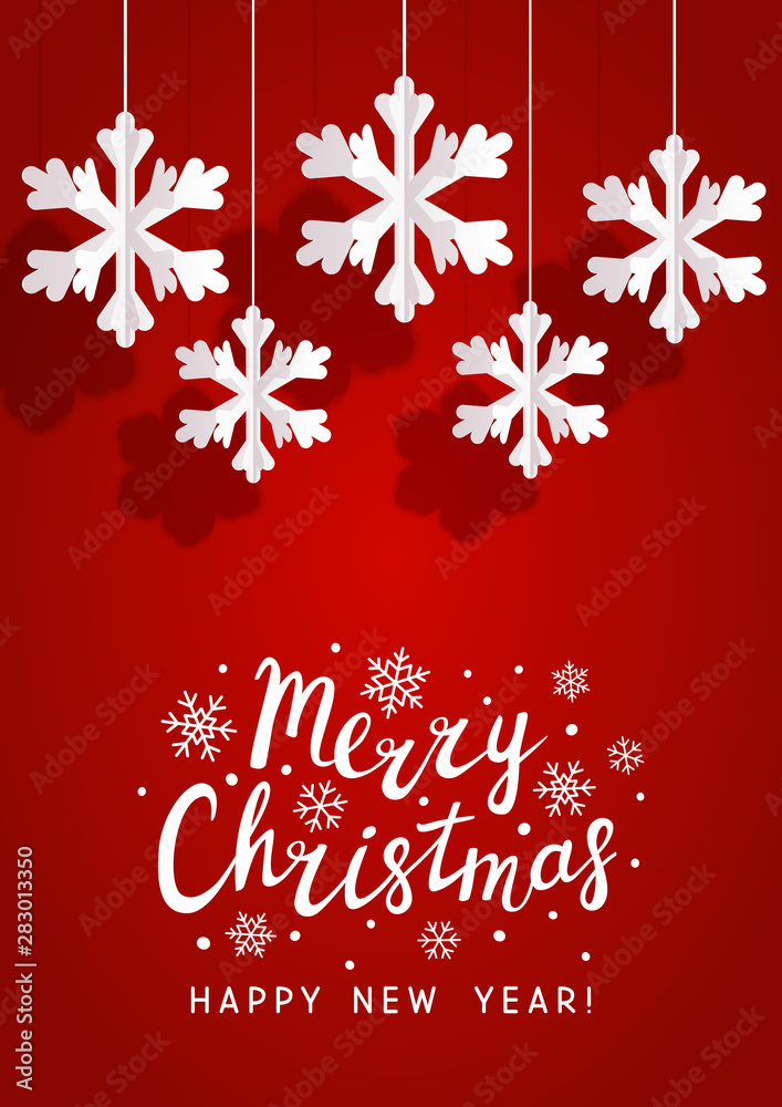 Christmas greeting card with paper snowflakes on red background for Your holiday design Christmas greeting card with paper snowflakes on red background for Your holiday design