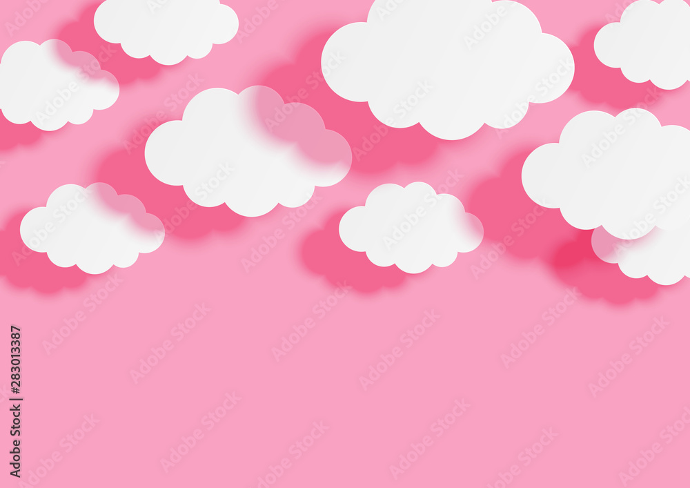 Paper clouds on pink sky background for Your design