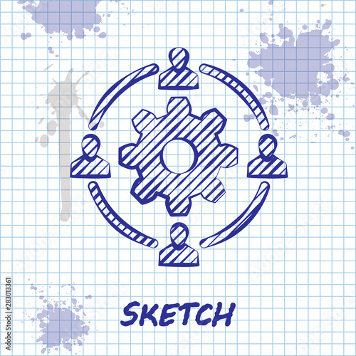 Sketch line Outsourcing concept icon isolated on white background. Cooperation sign. Idea of teamwork and investment. Vector Illustration