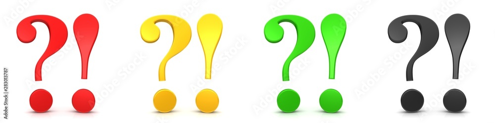 question mark exclamation point question and answer interrogation point icon set 3d rendering red gold yellow green black colored isolated on white question mark exclamation point question and answer interrogation point icon set 3d rendering red gold yellow green black colored isolated on white