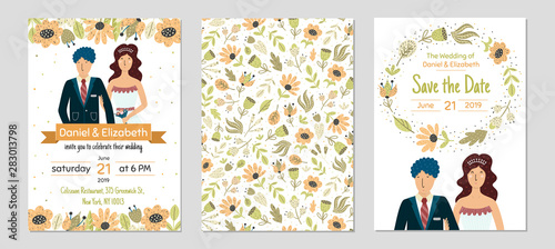 Wedding templates set with bride and groom