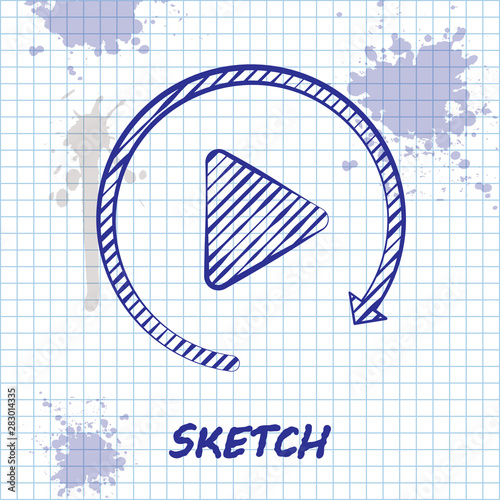 Sketch line Video play button like simple replay icon isolated on white background. Vector Illustration