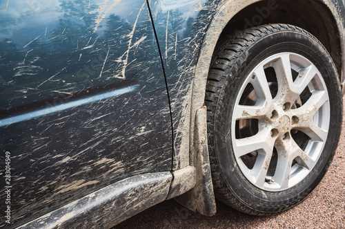 Wallpaper Mural Dirty 4x4 SUV car wheel with light alloy disc Torontodigital.ca