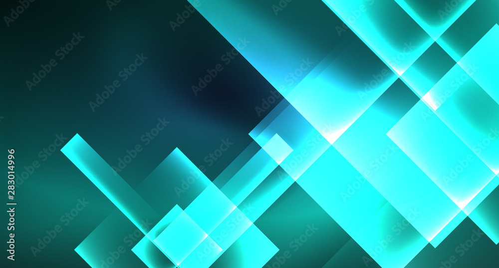 Neon glowing techno square rectangle lines, blue hi-tech futuristic abstract background Neon glowing techno square rectangle lines, blue hi-tech futuristic abstract background