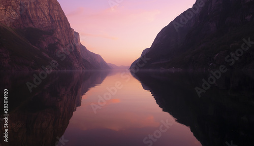 Red sunset in Lyse Fjord, Norway