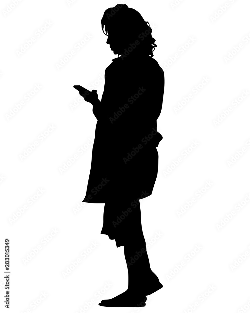 Young woman with phone on a white background