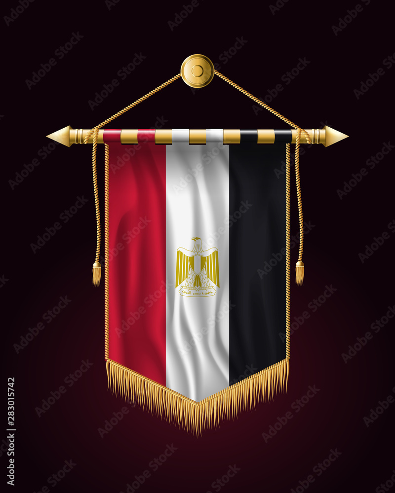 Fototapeta premium Flag of Egypt. Festive Vertical Banner. Wall Hangings with Gold Tassel