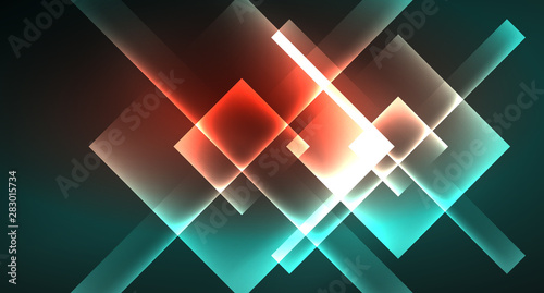 Neon geometric abstract background in hipster style on light background. Space retro design. Color geometric pattern. Square shape abstract background.