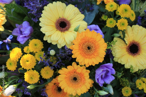 Wedding flowers in yellow, blue and orange