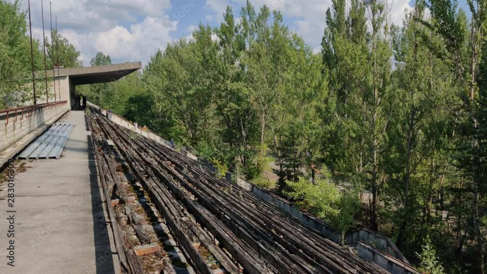 Stadium stand in Chernobyl, abandoned and rusty. Stadium stand in Chernobyl, abandoned and rusty.