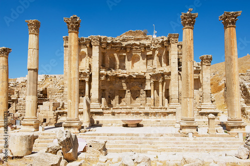 Ruins of the Nymphaeum in the Roman city of Gerasa (modern Jerash) in Jordan..