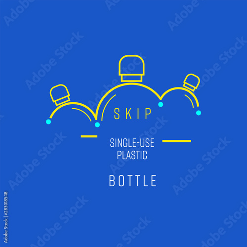 Skip single-use plastic bottle symbol. Boucing line implied to bottle shape as a gimmick of skipping. Vector illustration outline flat design style. 