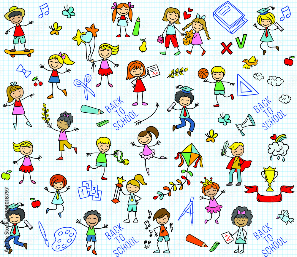 Back to school doodle seamless pattern background