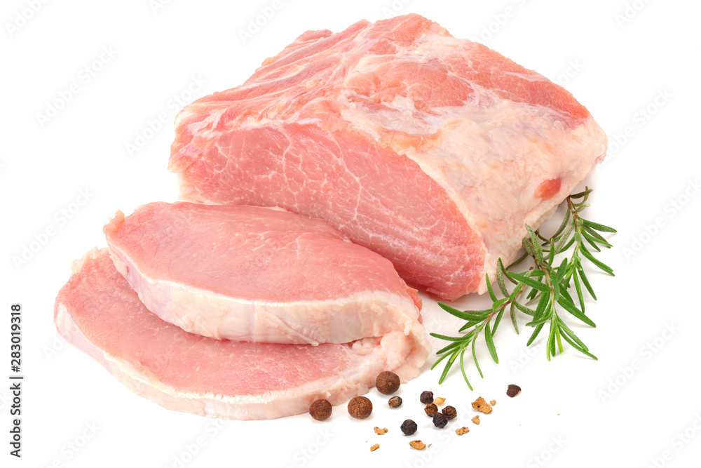 Raw pork meat isolated on white background