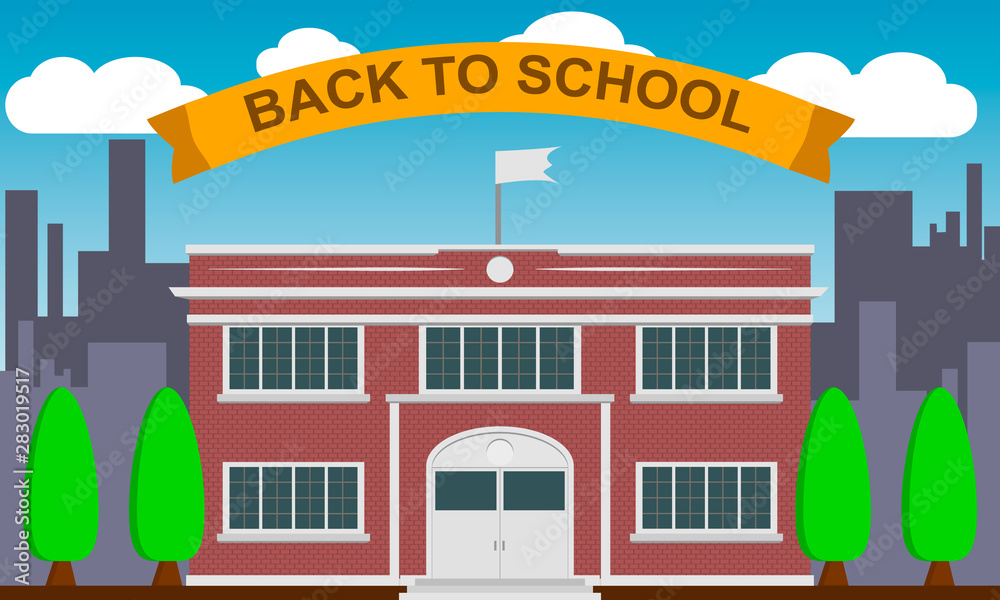 Naklejka premium Back to school concept, school building banner or poster design, vector illustration