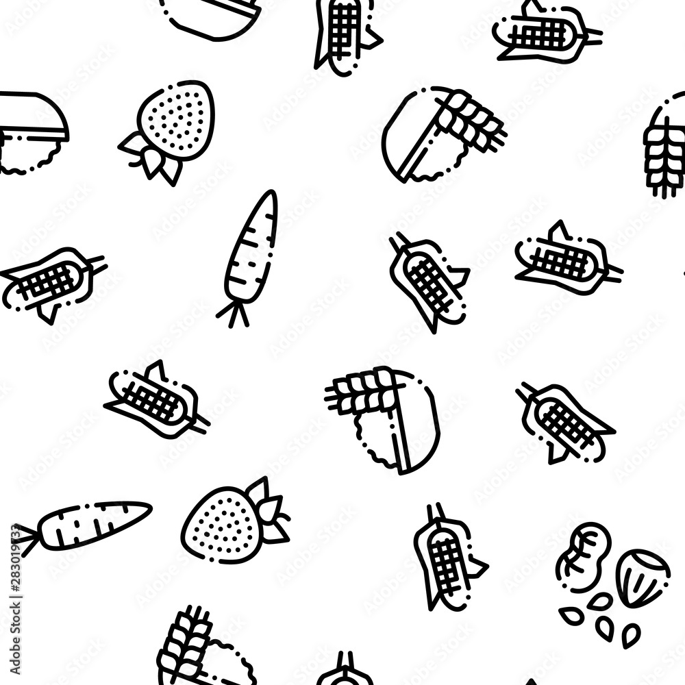 Healthy Food Seamless Pattern Vector Healthy Food Linear Pictograms Black Contour Illustration Healthy Food Seamless Pattern Vector Healthy Food Linear Pictograms Black Contour Illustration
