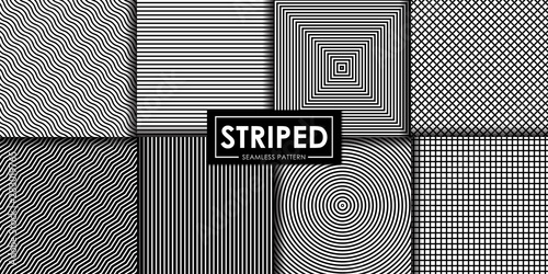 Black and white striped seamless pattern vector collection, Decorative wallpaper.