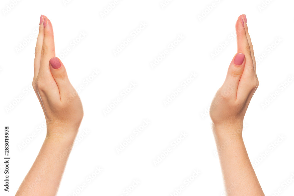 Empty open woman hand on white background