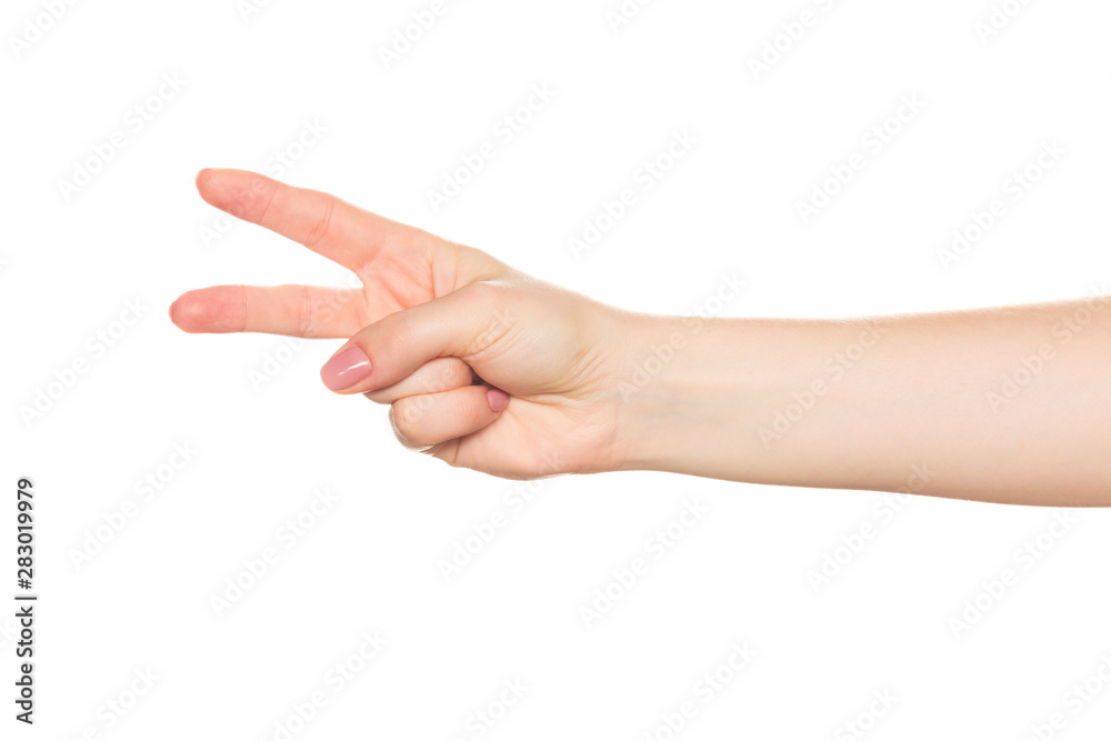 Empty open woman hand on white background Empty open woman hand on white background