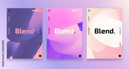 Trendy posters set, event placard, music festival invitation card 3d gradient modern design, colorful fluid shapes isolated on background