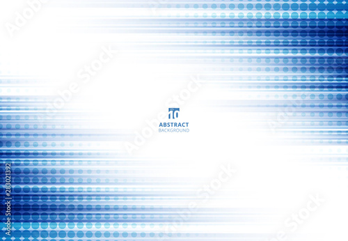 Blue abstract horizontal lines background technology with halftone on white background. Speed sport motion.