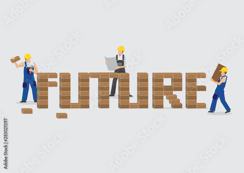 Workers Working Together to Build the Future Cartoon Vector Illustration