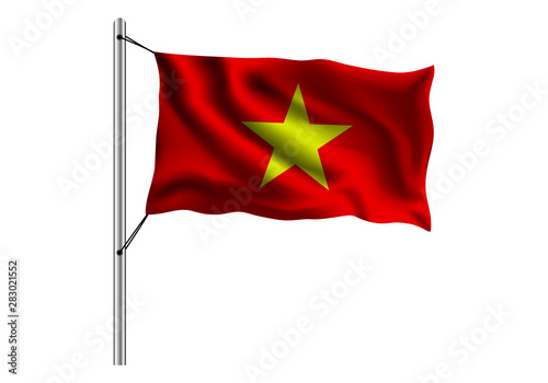 Waving Vietnam flag on flagpole on isolated background, flag of Vietnam, vector illustration