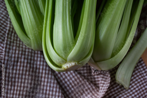 The green fresh bok choy on table photo