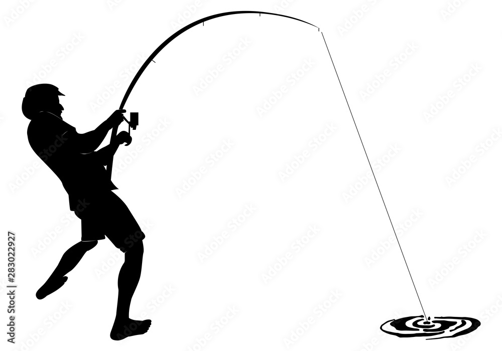 Fishing. Fisherman,clip art black fishing on white background - Vector  Stock Vector
