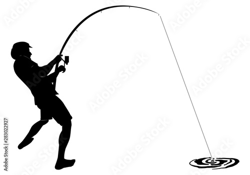 Fishing. Fisherman,clip art black fishing on white background - Vector