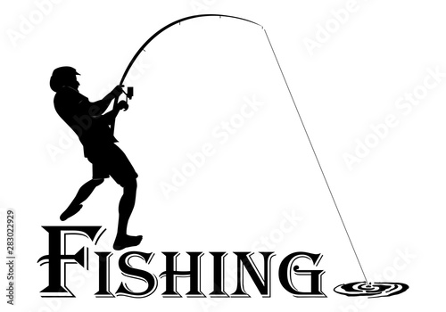 Fishing. Fisherman,clip art black fishing on white background - Vector
