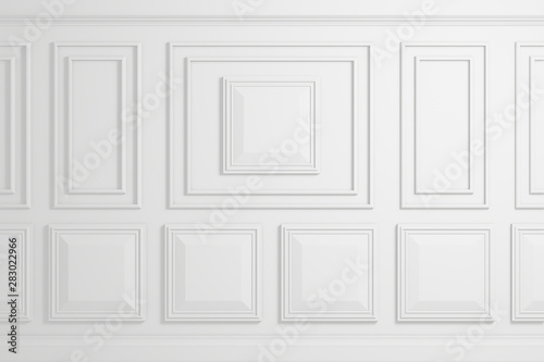 3d rendering  classic white wall with panels  background