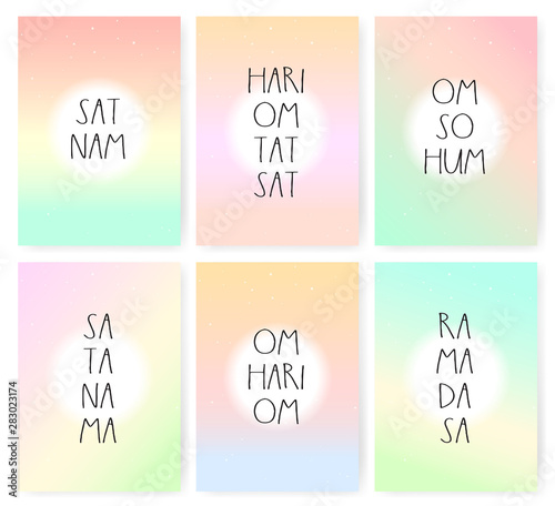 Mantra poster, set of cards with chants on sanskrit for yoga spiritual practice