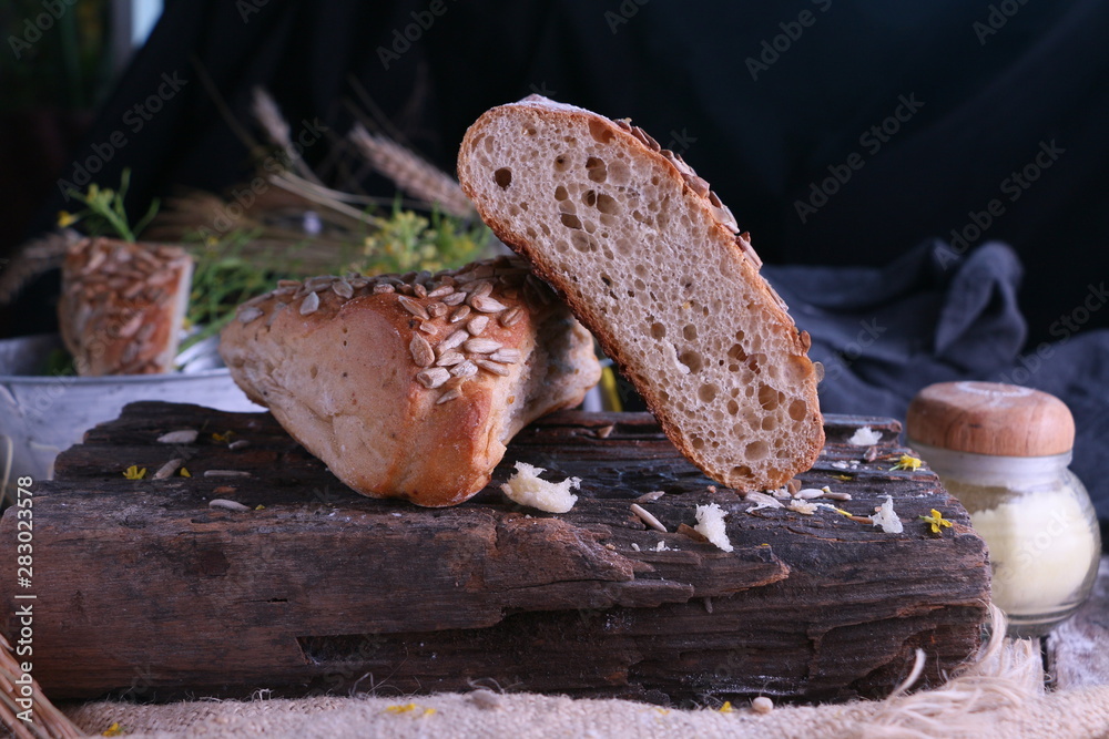 Fototapeta premium Slice of Sunflower seed bread