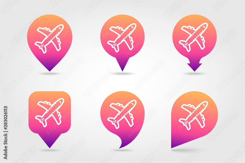 Aircraft pin map icon. Travel. Summer. Vacation Aircraft pin map icon. Travel. Summer. Vacation
