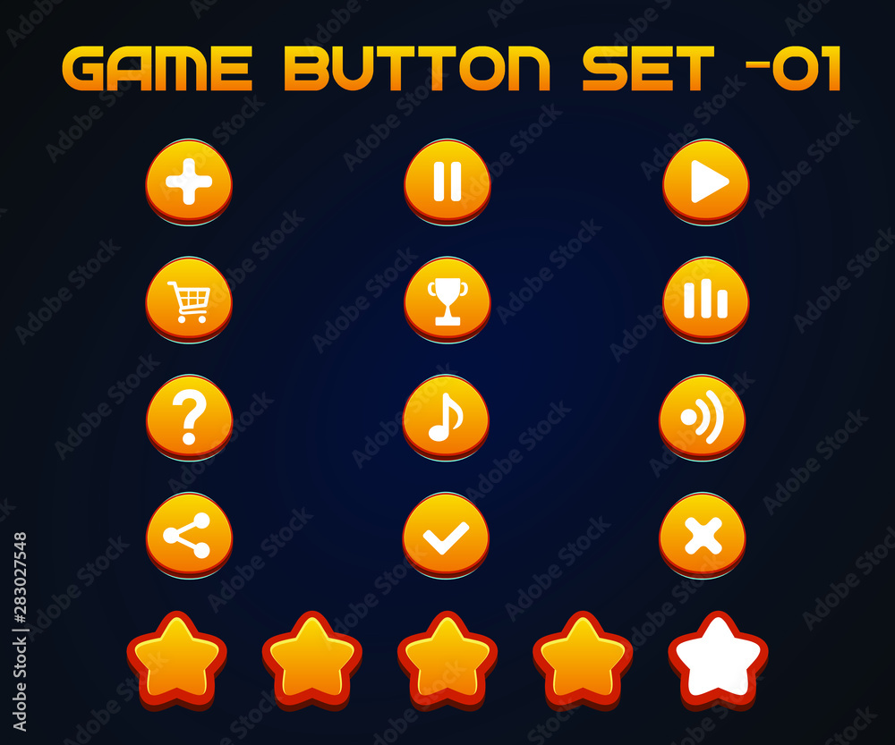 Set of cool and funny buttons for games, applications and website