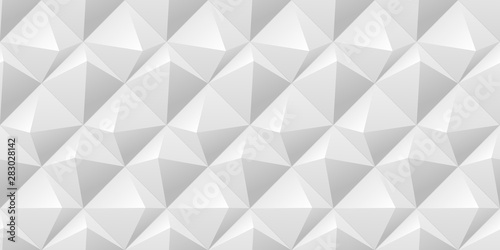 Vector abstract tiled seamless background with white soft lightened pyramids.