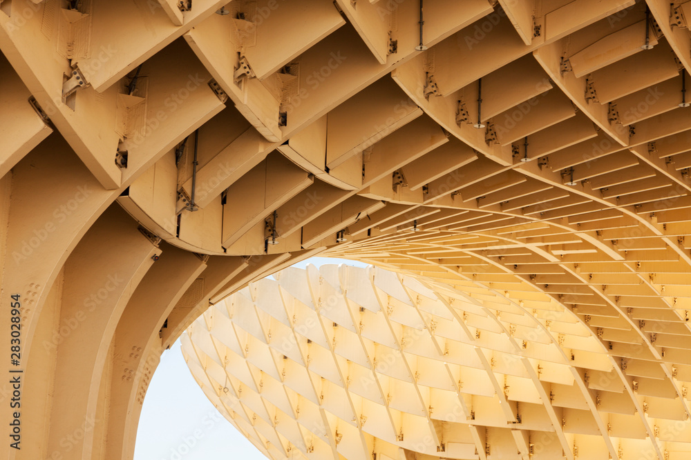 Seville, Spain May 1, 2016 Detail view of the wooden construction