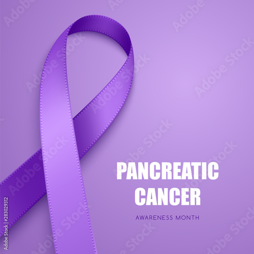 Realistic purple ribbon. Symbol of epilepsy, lupus, Alzheimers disease, pancreatic cancer, domestic violence awareness
