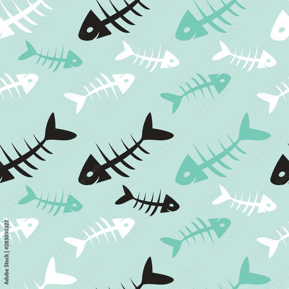 Fishbone skeleton seamless pattern vector background, Hand drawn Fishbone skeleton seamless pattern vector background, Hand drawn