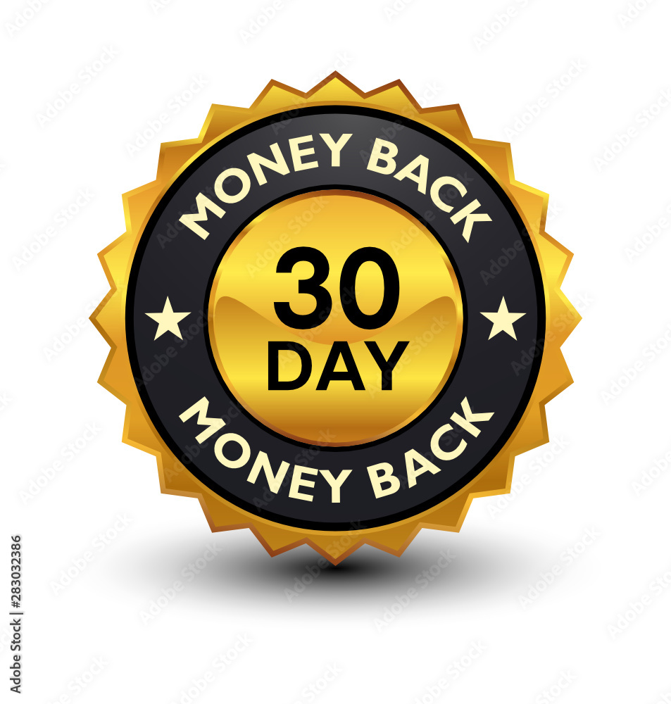 Powerful, high quality, reliable 30 day money back guaranteed golden badge, sign, illustration, label, seal on white background. Powerful, high quality, reliable 30 day money back guaranteed golden badge, sign, illustration, label, seal on white background.
