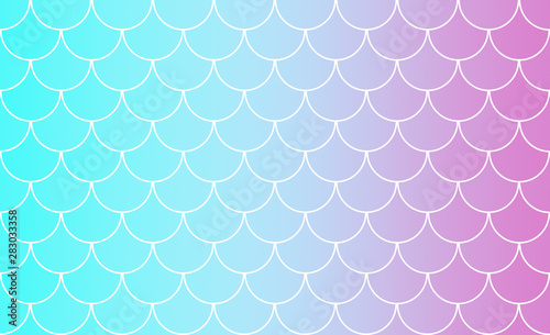 Mermaid or fish scale tiles with linear color progression in aqua and purple hues, graphic resource, geometric background inspiration, textile print, wallpaper, pleasing marine themed optical pattern