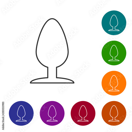 Grey line Anal plug icon isolated on white background. Butt plug sign. Fetish accessory. Sex toy for men and woman. Set icon in color circle buttons. Vector Illustration