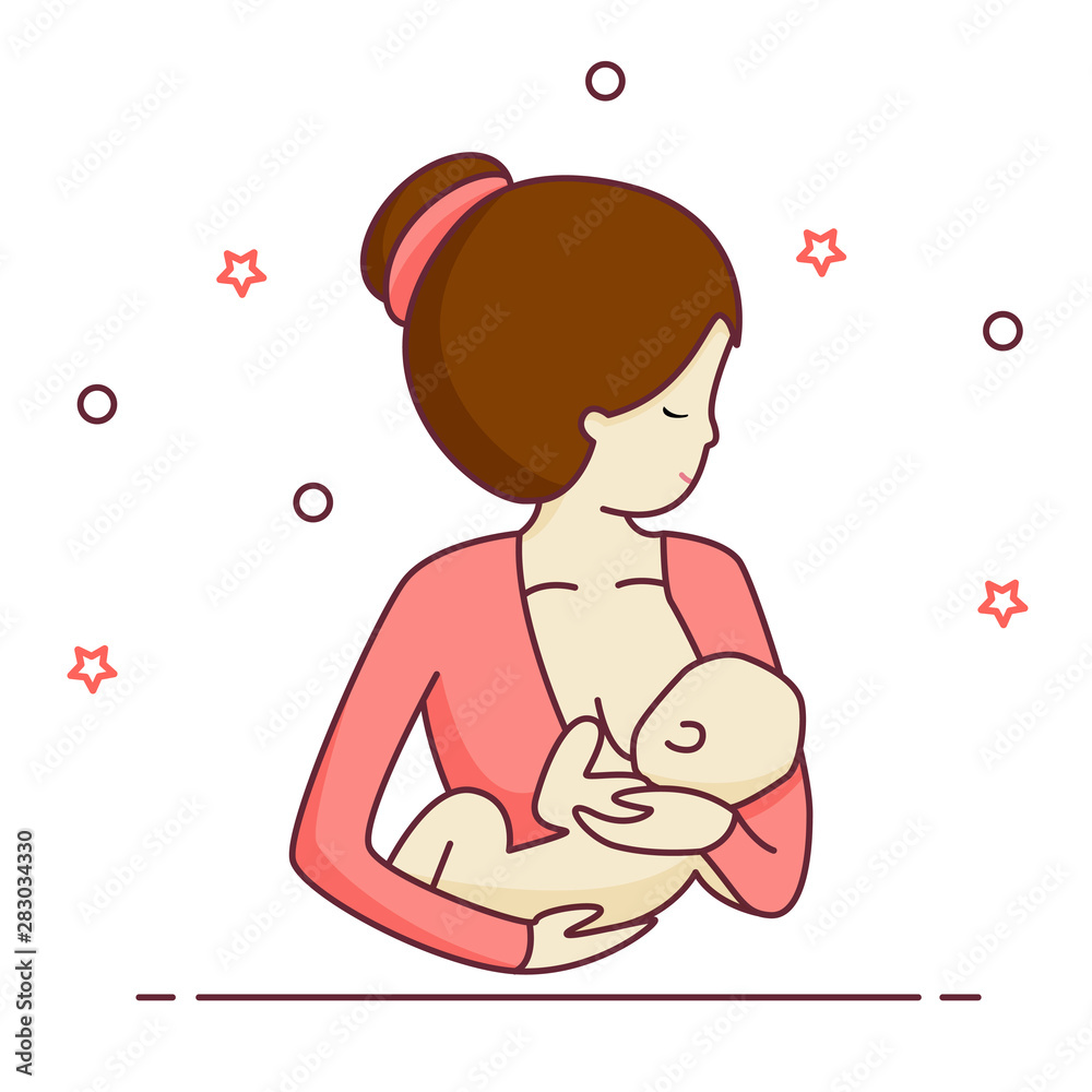 Breastfeeding illustration, mother feeding a baby with breast. Breastfeeding Icon. Vector icon Breastfeeding illustration, mother feeding a baby with breast. Breastfeeding Icon. Vector icon