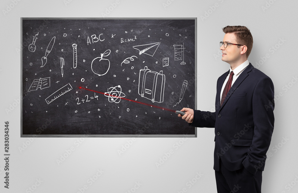 Handsome young teacher with laser pointer teaching Handsome young teacher with laser pointer teaching