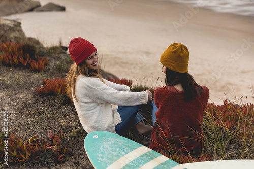 Surfer girls at the beach